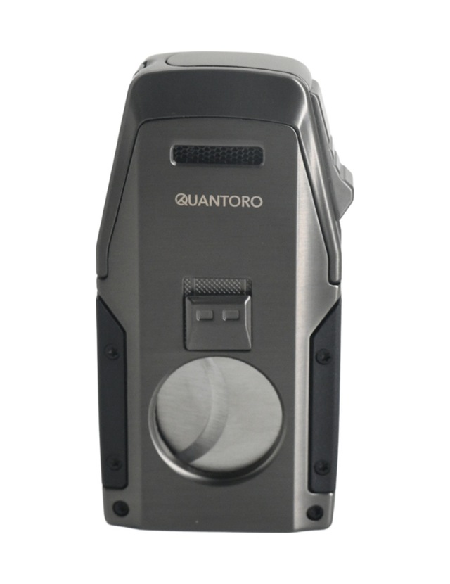Quantoro Çift Torch Pürmüz Düz Kesici/delicili Gunmetal Metal Puro Çakmağı - Trz1127