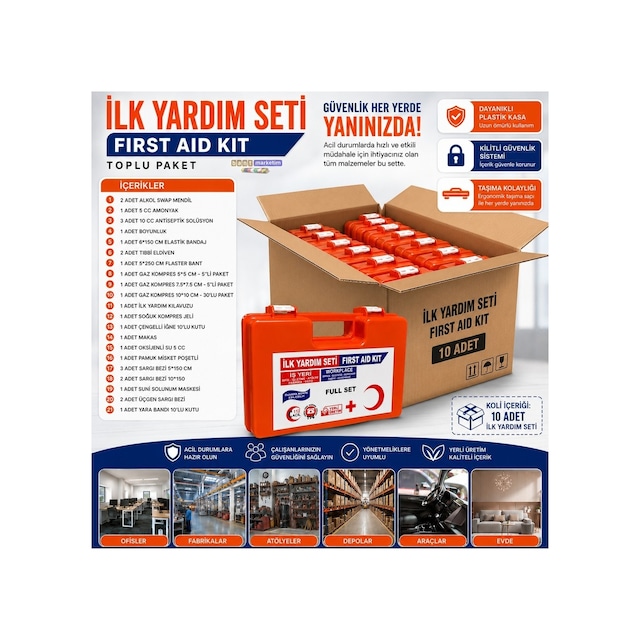 Full Set İlk Yardım Çantası İş Yeri, Ofis, Fabrika, Araç Ve Ev İçin Acil Yardım Seti 1adet