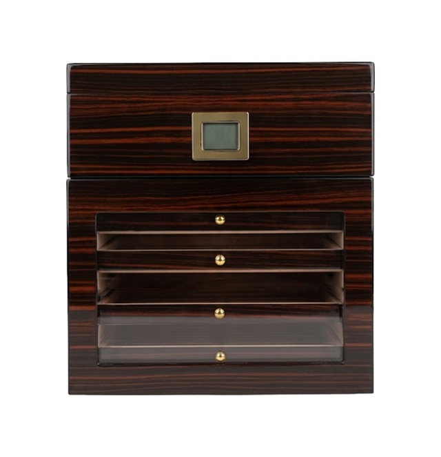 Premiumquality Vitacura 4 Çekmeceli İçi Ledli Kahverengi Sedir Humidor Puro Kutusu 00000tr9825