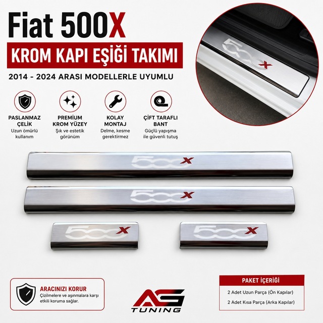 Fiat 500x Krom Kapı Eşiği Takımı 2014 - 2024 Arası Paslanmaz Çelik Fıat500xkkeşk00000.