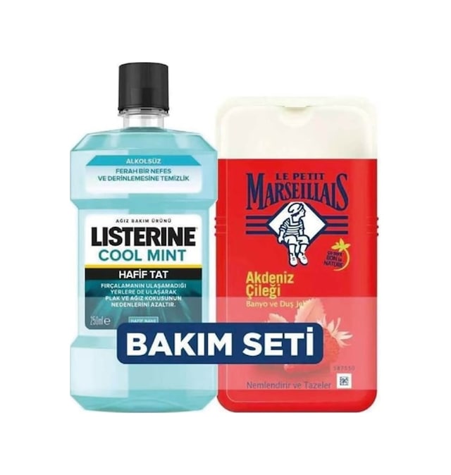 Listerine Cool Mint Hafif Tat Ağız Bakım Suyu 250 ML + Le Petit Marseillais Akdeniz Çileği Duş Jeli 250 ML