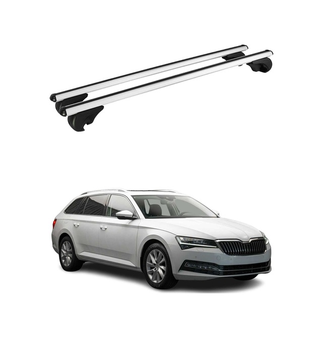 Skoda Superb Iıı Station Wagon 2015-2024 Arası Uyumlu Port Bagaj Taşıyıcı Ara Atkı Alüminyum Gümüş 2 Parça