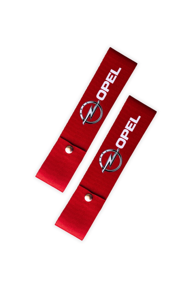 Opel Logolu Kırmızı Renk Yüksek Kalite Tampon Dili & Çeki İpi 2'li Set Kırmızı