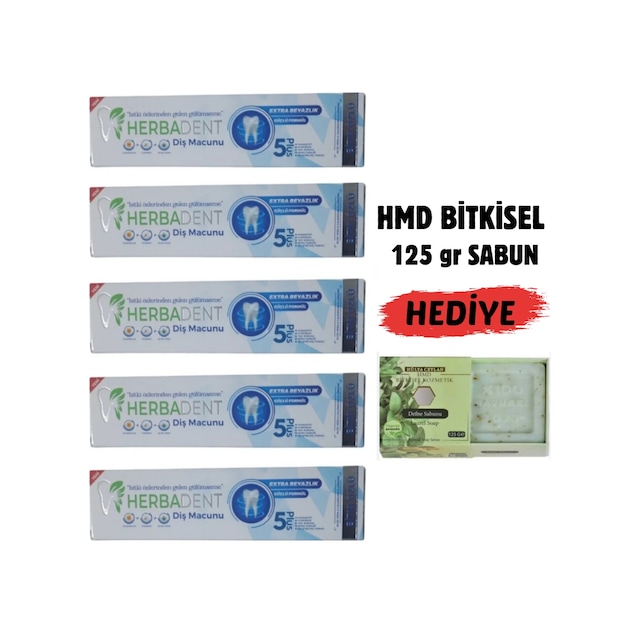 Herbadent Bitki Özlü Flörürsüz Diş Macunu 5 x 50 ML + Hmd Sabun 125 G