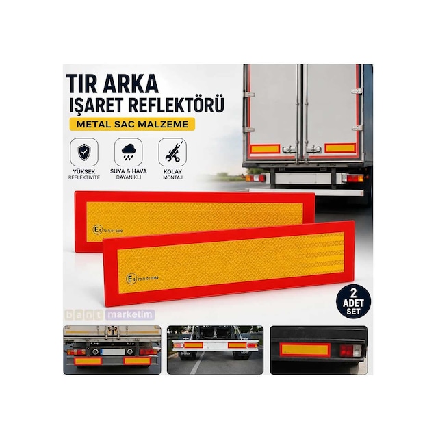 Tır Arka İşaret Reflektörü Metal Sac 2 Adet Set Kırmızı Sarı Reflektif Levha Bant Marketim