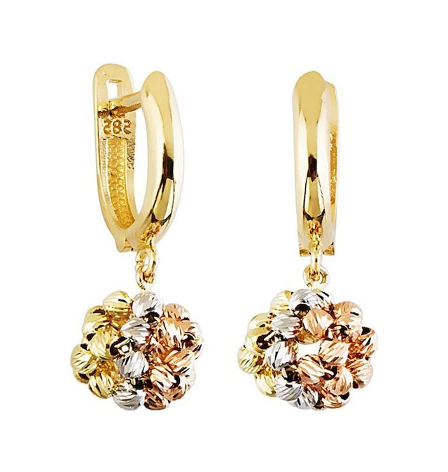 Sembol Gold Sallantılı Altın Dorika Küpe 14K Gold Tricolor