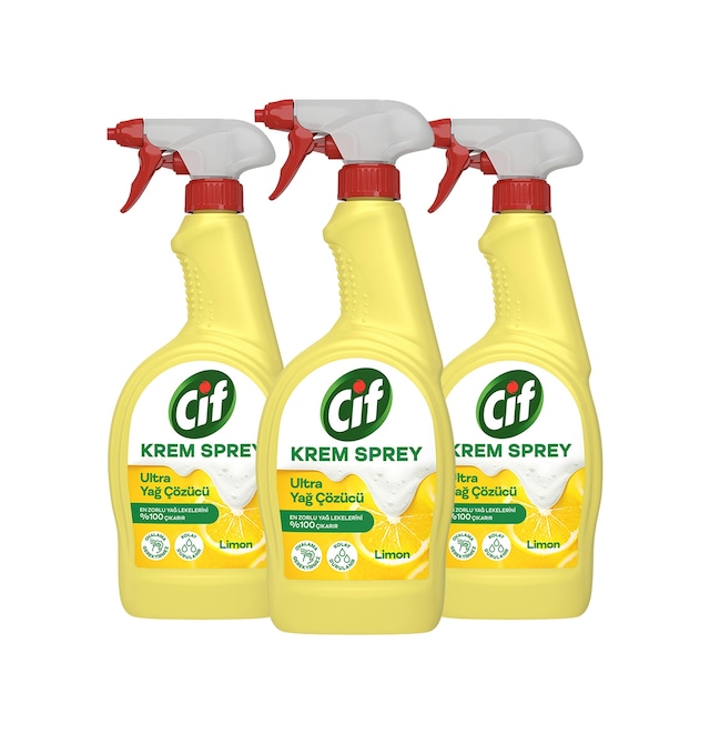 Cif Yüzey Temizleyici Krem Sprey Ultra Yağ Çözücü 3 x 750 ML