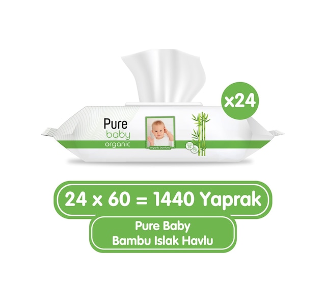 Pure Baby Organik Bambu Özlü Islak Havlu 24 x 60'lı 1440 Yaprak