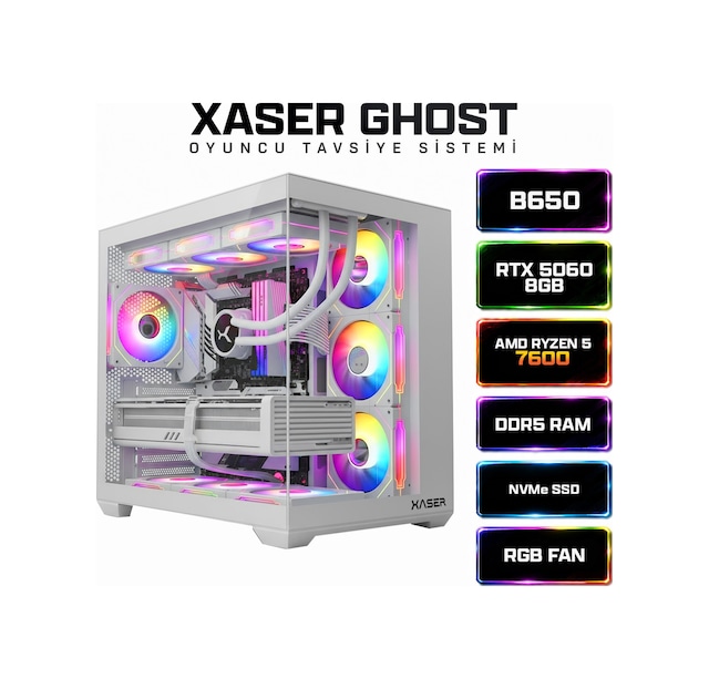 Xaser Ghost X180 Ryzen 5 7600 32gb Ram 1tb M.2 Nvme Ssd 8gb Rtx5060 Sıvı Soğutmalı Oyuncu Bilgisayarı Diğer