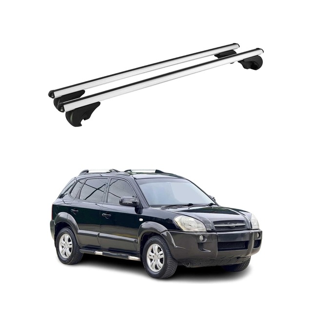 Hyundai Tucson 2004-2009 Arası Uyumlu Port Bagaj Taşıyıcı Ara Atkı Alüminyum Gümüş 2 Parça