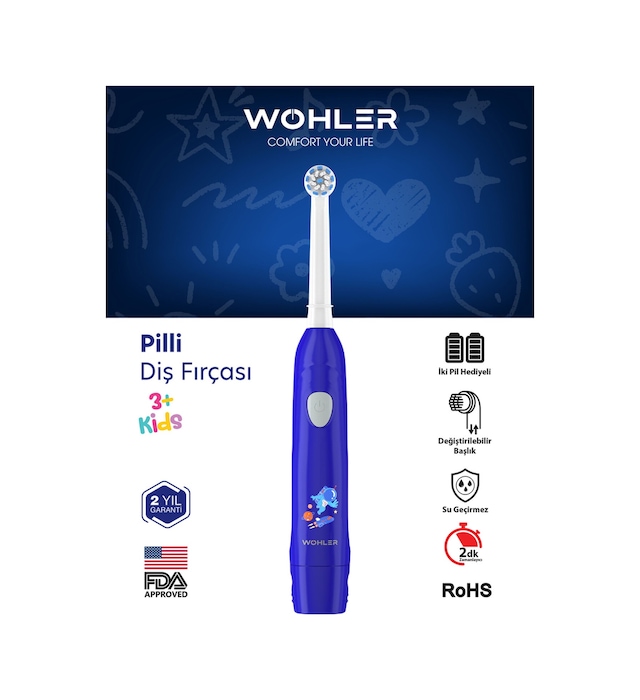 Wohler Değiştirilebilir Başlıklı Pilli Erkek Çocuk Diş Fırçası 3+ , Fda Onaylı Pilli
