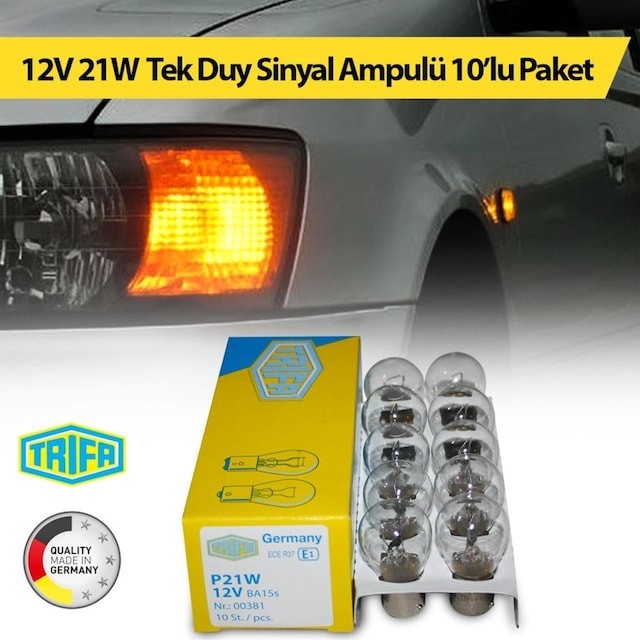 Mega Oto Market 12V 21W Tek Duy Sinyal Ampulü Trifa 10'Lu Paket 00381
