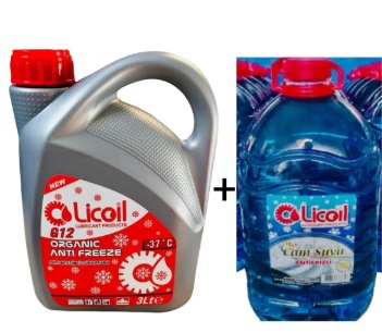 Licoil Organik G12 Kırmızı Antfriz -37c 3 Lt + Oto Cam Suyu 5 Lt