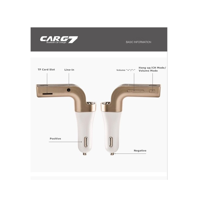 Carg7 Bluetooth Araç Fm Transmitter Usb Girişli Çok Renkli