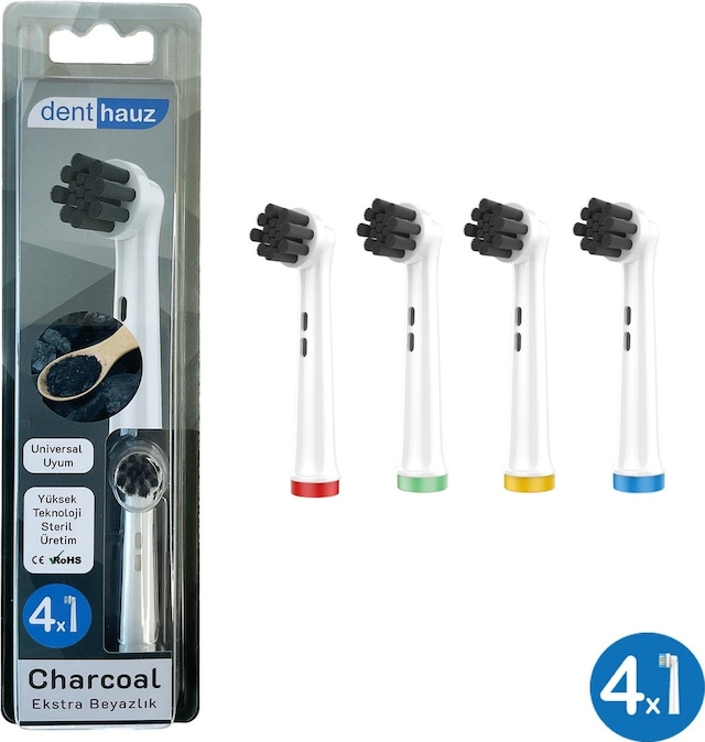 Charcoal - Ekstra Beyazlık Oral-b Uyumlu Diş Fırçası Başlığı - 4 Adet Yedek Başlık