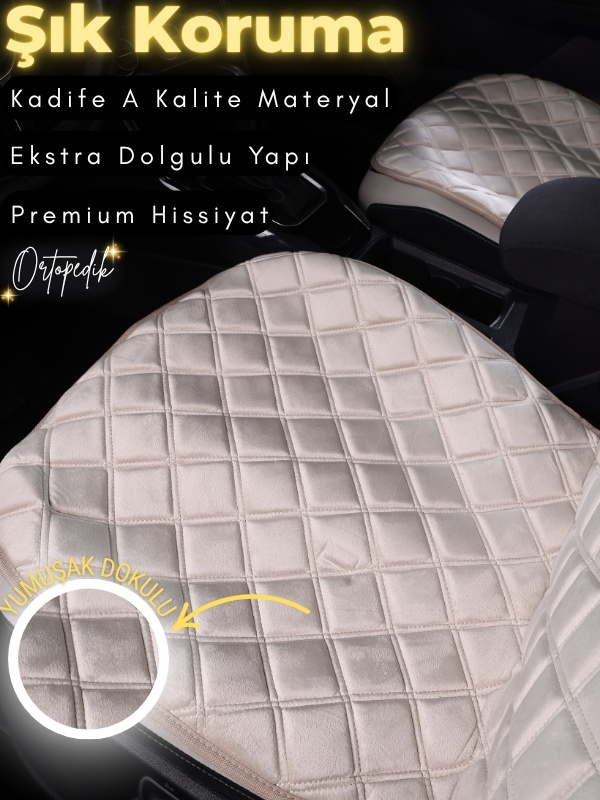 Togg T10x Uyumlu 2'li Süet Oto Koltuk Minderi Terletmez Kolay Montaj Oto Aksesuar A4 Bej