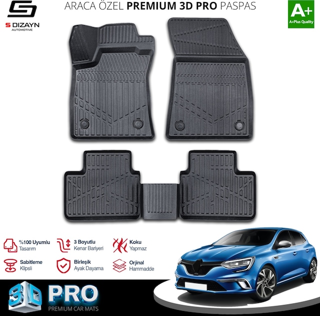 S-dizayn Renault Megane 4 Sedan 3d Pro Havuzlu Paspas 2016 Üzeri A+ Kalite