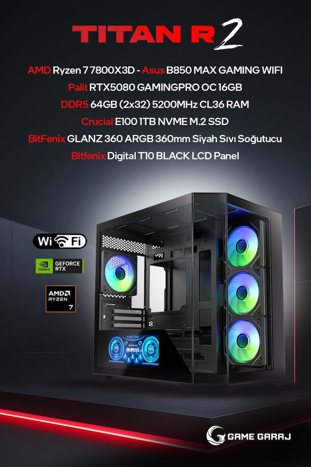 Game Garaj TITAN-R2 Ryzen 7 7800X3D RTX 5080 64GB RAM 1TB SSD