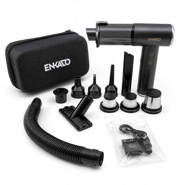 Oto Araç - 2ın1 Şarjlı 100w - 17000pa 9 Başlık - 3 Filtre El Tipi Basınçlı Hava Üfleme - Araç Süpürge Makinesi Taşıma Çantalı Ekd-sp10 4801