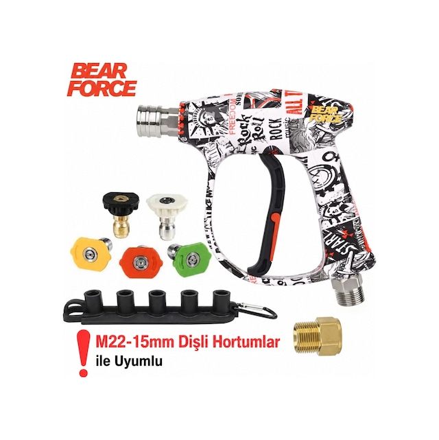 Robeve Bear Force Pop-art Tasarım Araç Yıkama Tabancası 5'li Nozzle Set İle Profesyonel Temizlik