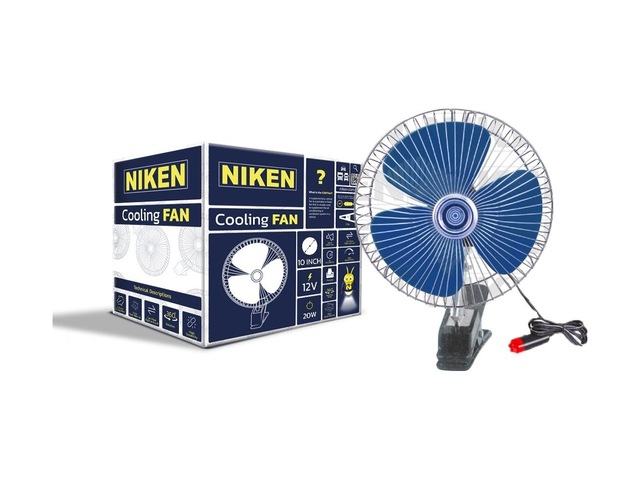 Niken Araç İçi Vantilatör Mavi Mandallı 12volt 10 İnç Niken Dc12v