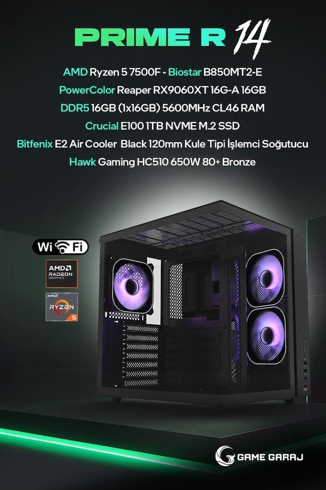 Game Garaj PRIME-R14 Ryzen 5 7500F RX 9060 XT 16GB RAM 1TB SSD