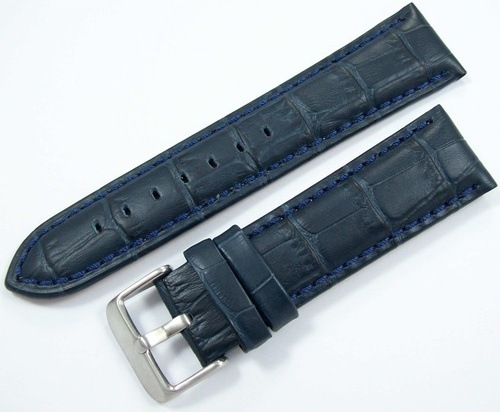 Deri Saat Kayışı 24Mm Lacivert Saat Kordonu Krokodil Spor Dikişli