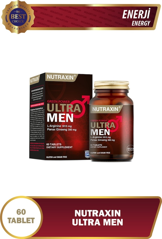 Nutraxin Ultra Men 60 Tablet - L-Arjinin, Ginseng, Zencefil, Demir dikeni, Tarçın