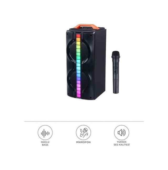 1790 Kablosuz Mikrofonlu Rgb Ledli Taşınabilir Bluetooth Hoparlör Parti Speaker