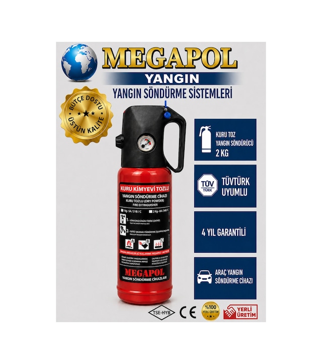 1 Kg Kkt Tozlu Özel Yangın Söndürme Cihazı, Yangın Tüpü, Yangın Söndürücü
