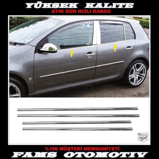 Vw Golf 5 Krom Cam Çıtası 4 Prç. 2004-2009 P. Çelik