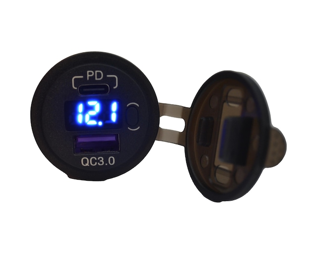 12v 24v Dc Usb Qc3.0 Type-c Pd Şarj Port Voltmetreli Anahtarlı Yuvarlak