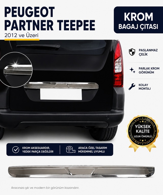 Peugeot Partner Tepee 2008 - 2018 Arası Krom Bagaj Çıtası Pgprttepeebgç0000001