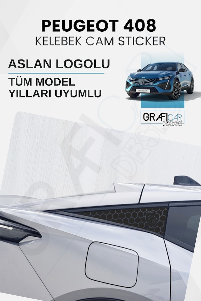 Peugeot 408 Uyumlu Kelebek Cam Sticker Set - Logolu