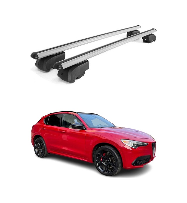 Alfa Romeo Stelvio 2017-2027 Arası Uyumlu Port Bagaj Taşıyıcı Ara Atkı Alüminyum Gümüş 2 Parça