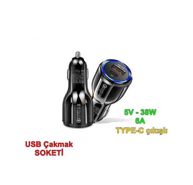 Usb Sarj Cakmak Ucu 38w 5v 6a Type-c Poınt
