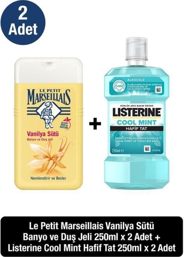 Listerine Coolmint Hafif Tat Ağız Bakım Suyu 250 ML + Lpm Vanilya Sütü Duş Jeli 2 x 250 ML