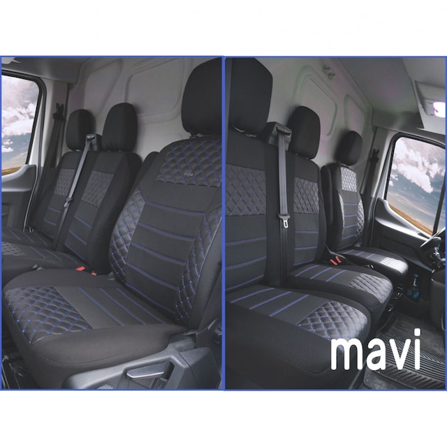 Ford Transit 2014- Ortopedik Oto Koltuk Kılıfı Ön 2+1 Mavi Dikiş