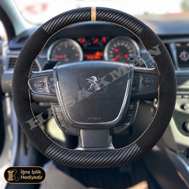 Peugeot 508 Dikme Direksiyon Kılıfı Alcantara Süet Mat Karbon Bej Yüzük Ve Dikiş Access-active-allure 2011-2014