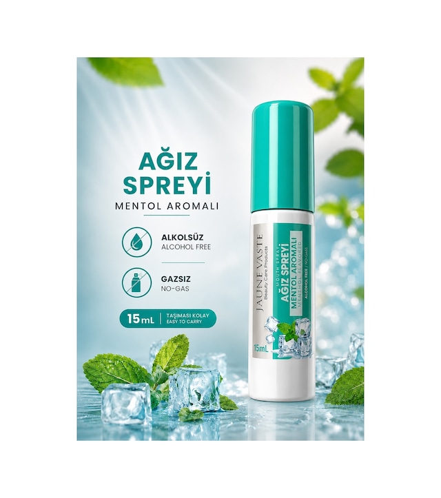Ağız Spreyi - Ağız Kokusu Giderici, Ferah Nefes, Mentol Aromalı, Alkolsüz & Gazsız, 15 Ml