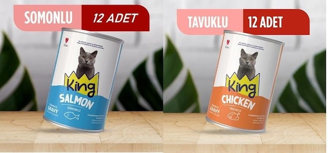Kking Sos İçerisinde Et Parçacıklı Tavuklu Ve Somonlu Kedi Konservesi 400 Gr 24 Adet