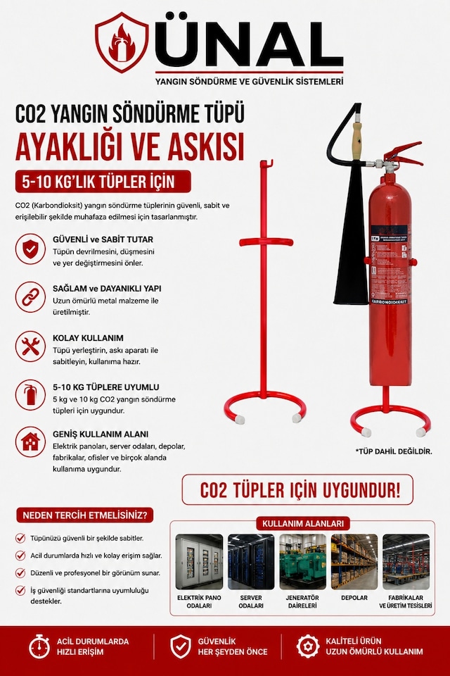 Co2 Yangın Söndürme Tüpü Ayaklığı Ve Askısı 5 10 Kg Karbondioksitli Yangın Tüpü Duvar