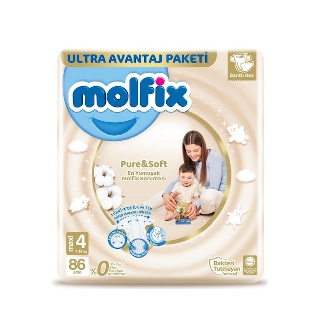 Molfix Pure&Soft Bebek Bezi 4 Numara Maxi Ultra Avantaj Paketi 86 Adet