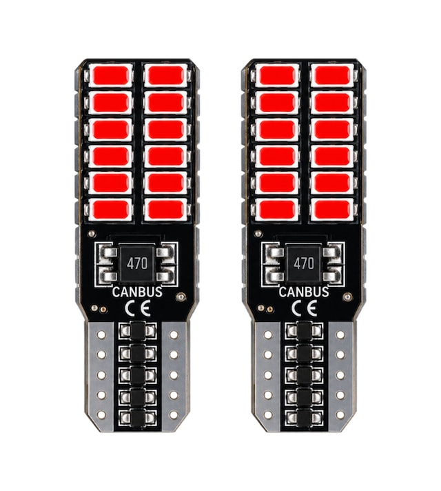 T10 24 Led Canbus Kırmızı Ampul Yüksek Parlaklık W5w Park Ve Plaka Led 2 Adet