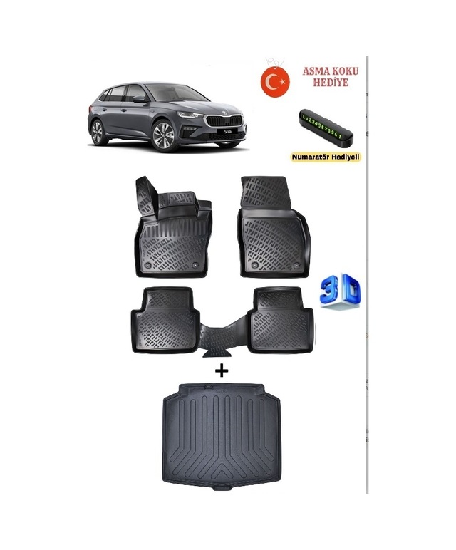 Skoda Scala 2019 Sonrası Uyumlu 3d Havuzlu Paspas Ve Bagaj Havuzu Seti Asma Koku Ve Numaratör Hediyeli