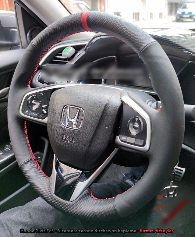 Honda Civic Fc5 Araca Özel Direksiyon Kılıfı Karbon Alcantra Kır