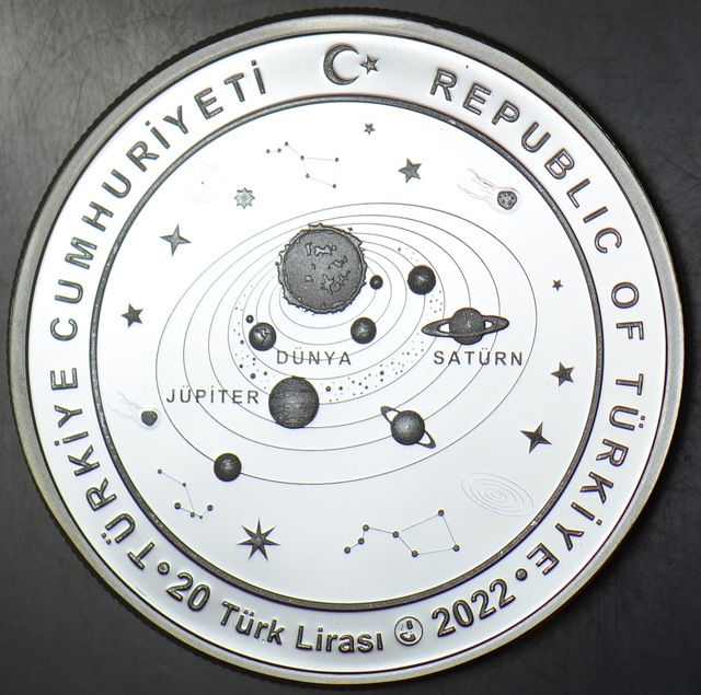 Galileo Galilei 20 Lira 2022 Gümüş Hatıra. Seri Nolu Sertifikalı-kapsülünde 31,1 Gr Proof Çil.