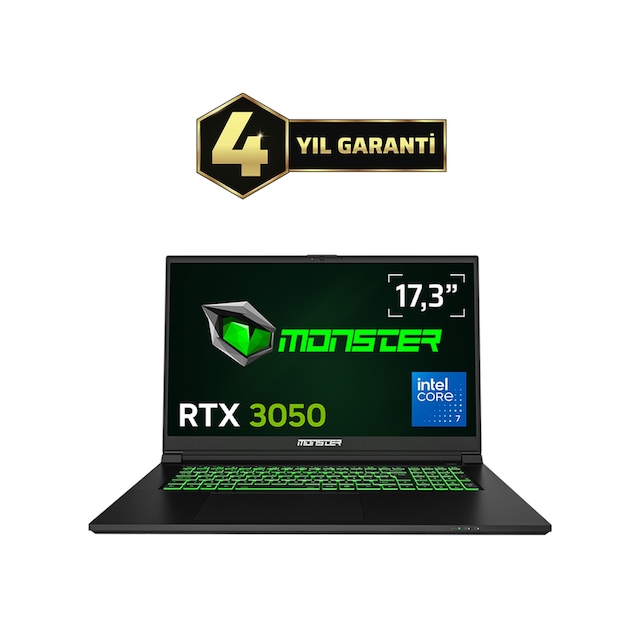 Monster Abra A7 V15.6.4 Core 7 250H 16 GB 1 TB RTX3050 17.3" Free Dos Dizüstü Bilgisayar