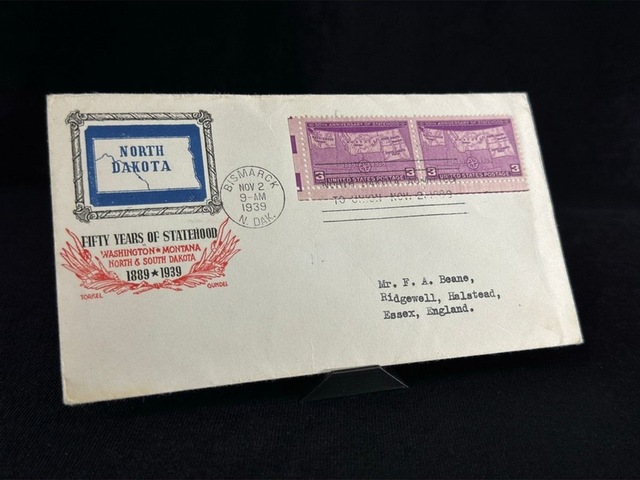 1939 Usa Fdc Amerika N Orth Dakota İlk Gün Zarfı Teşhir Ürün