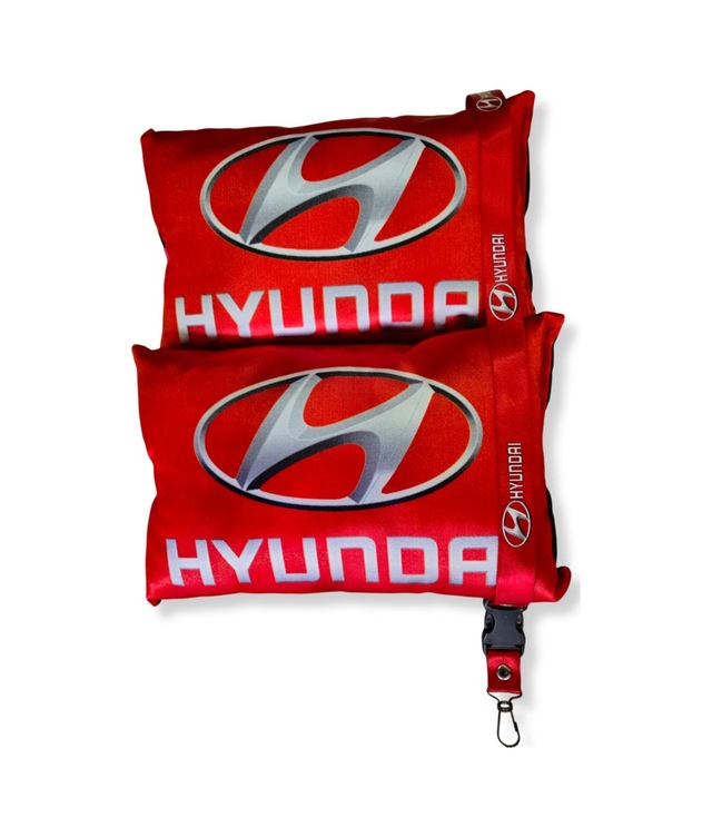 Hyundai Dijital Baskılı Kırmızı Araç Seyahat Boyun Yastık 2'li Set Hyundai Oto Ayna Askısı Kırmızı